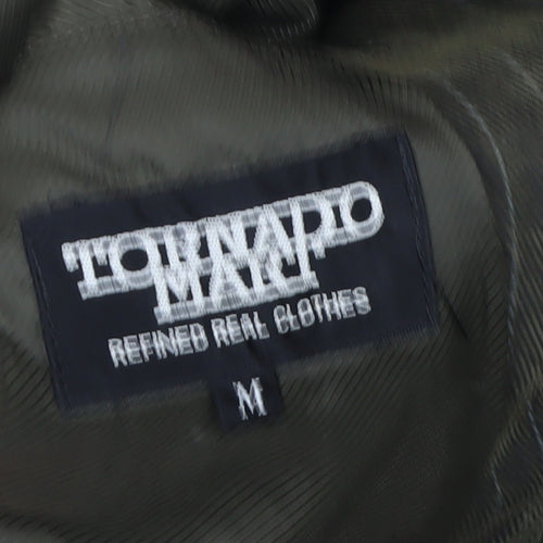 Tornado Mart Men's Brown Pinstripe Cotton Mid-Length Overcoat M