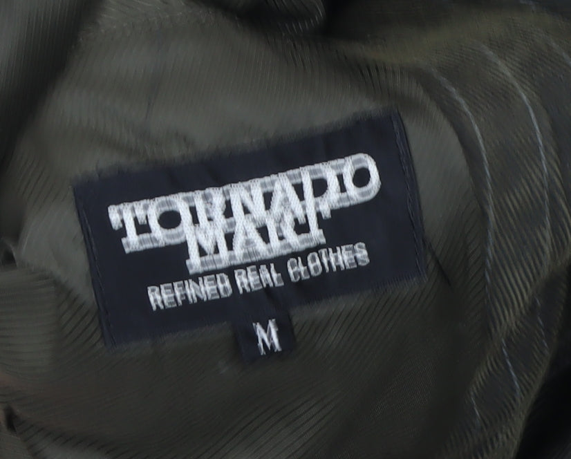 Tornado Mart Men's Brown Pinstripe Cotton Mid-Length Overcoat M