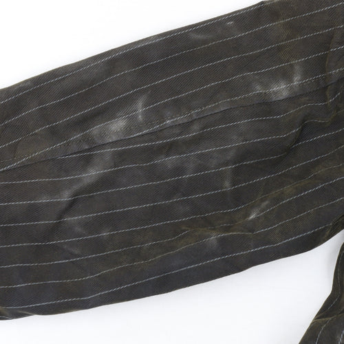 Tornado Mart Men's Brown Pinstripe Cotton Mid-Length Overcoat M