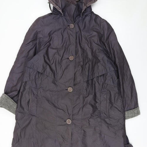 Junge Women’s Grey Hooded Rain Coat Size 18 Long Button Up Jacket