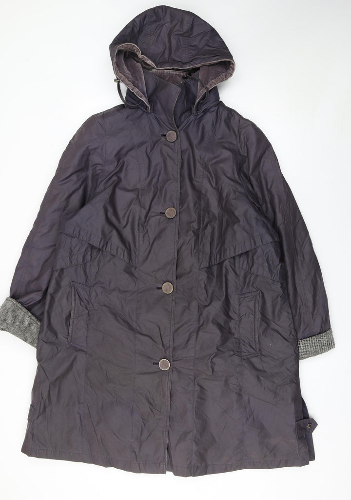 Junge Women’s Grey Hooded Rain Coat Size 18 Long Button Up Jacket