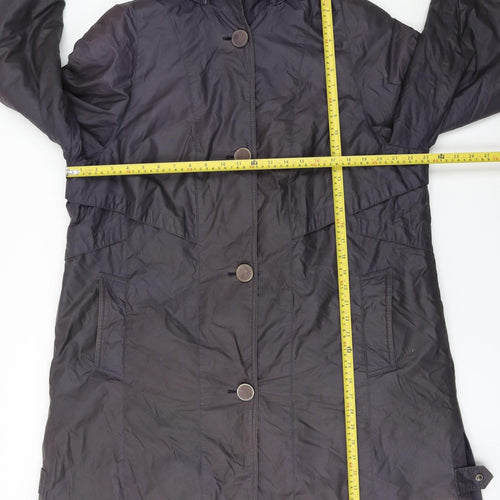 Junge Women’s Grey Hooded Rain Coat Size 18 Long Button Up Jacket
