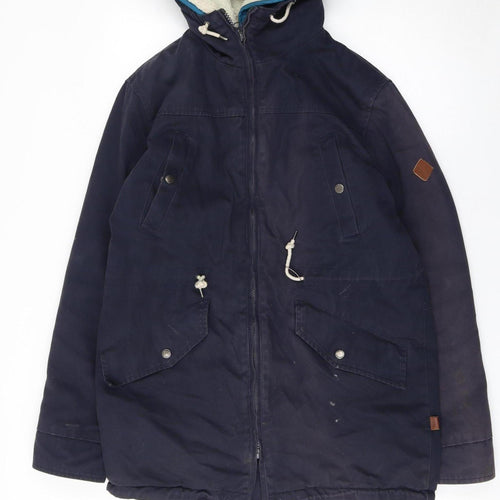Bellfield Women's Blue Cotton Hooded Parka Jacket Size M
