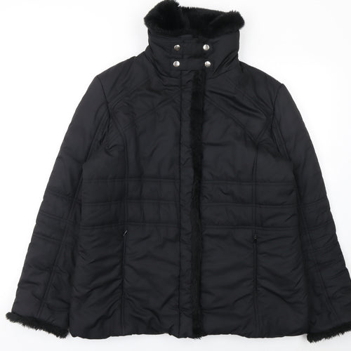 Dunnes Stores Womens Black Faux Fur Trim Puffer Jacket Size 16