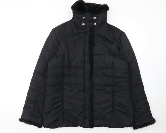 Dunnes Stores Womens Black Faux Fur Trim Puffer Jacket Size 16