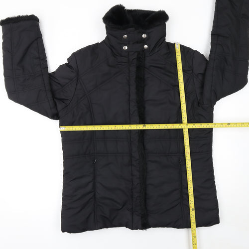 Dunnes Stores Womens Black Faux Fur Trim Puffer Jacket Size 16