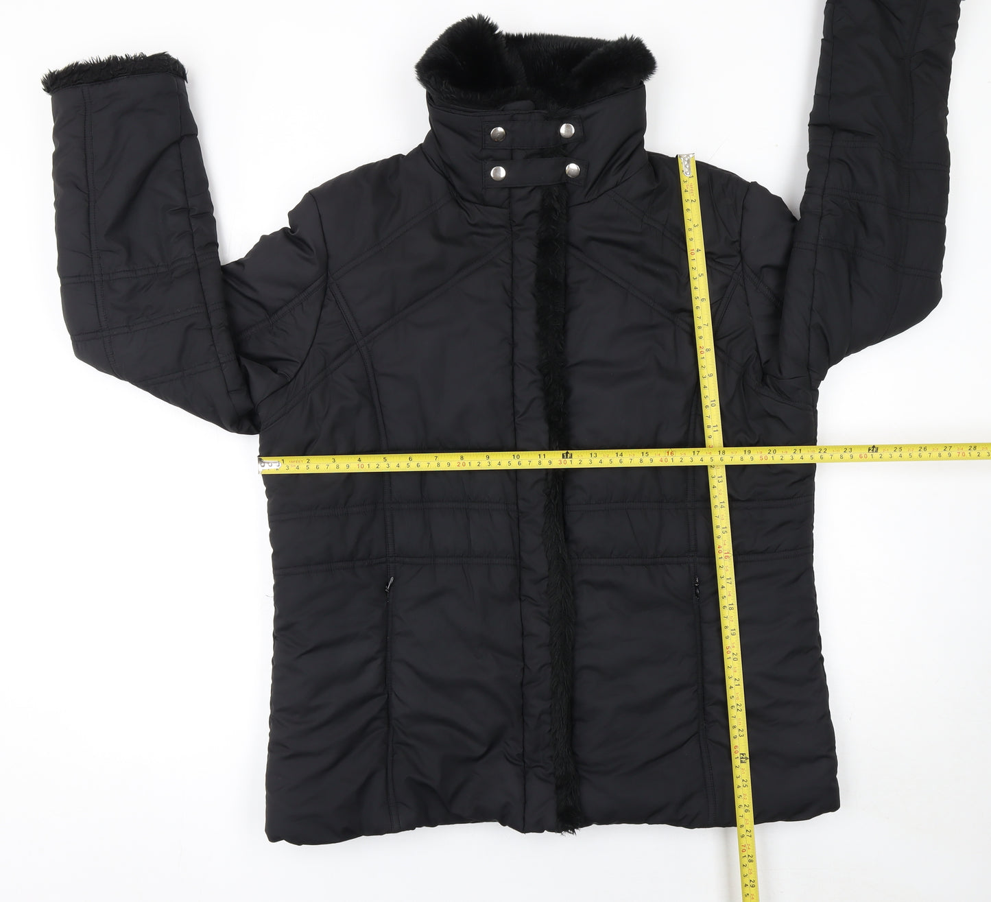Dunnes Stores Womens Black Faux Fur Trim Puffer Jacket Size 16