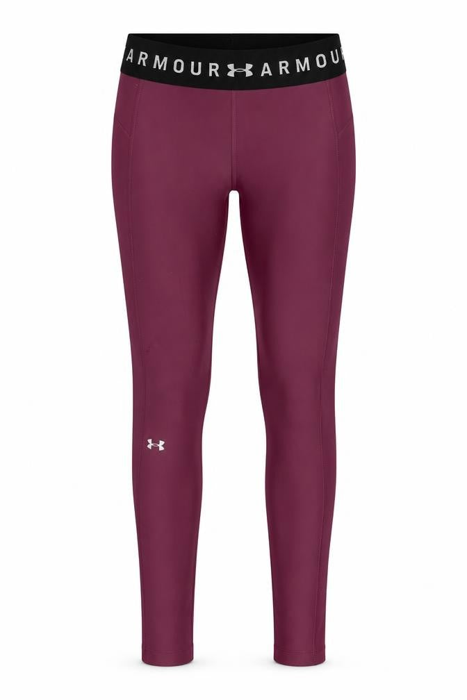 Front view of Under Armour women’s purple compression leggings small heatgear