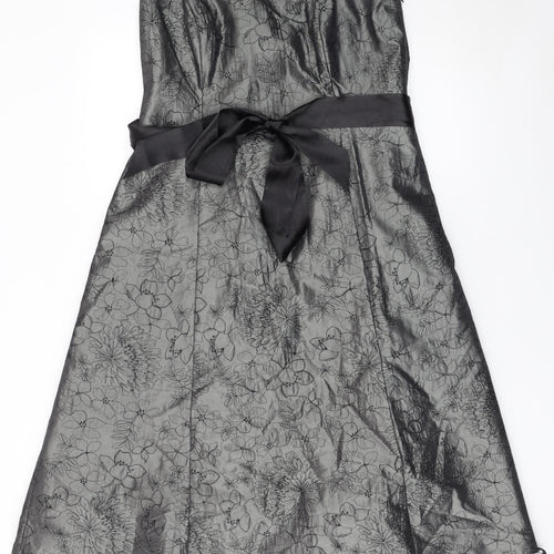 Debenhams Women Grey Floral Strapless A-Line Dress Size 14