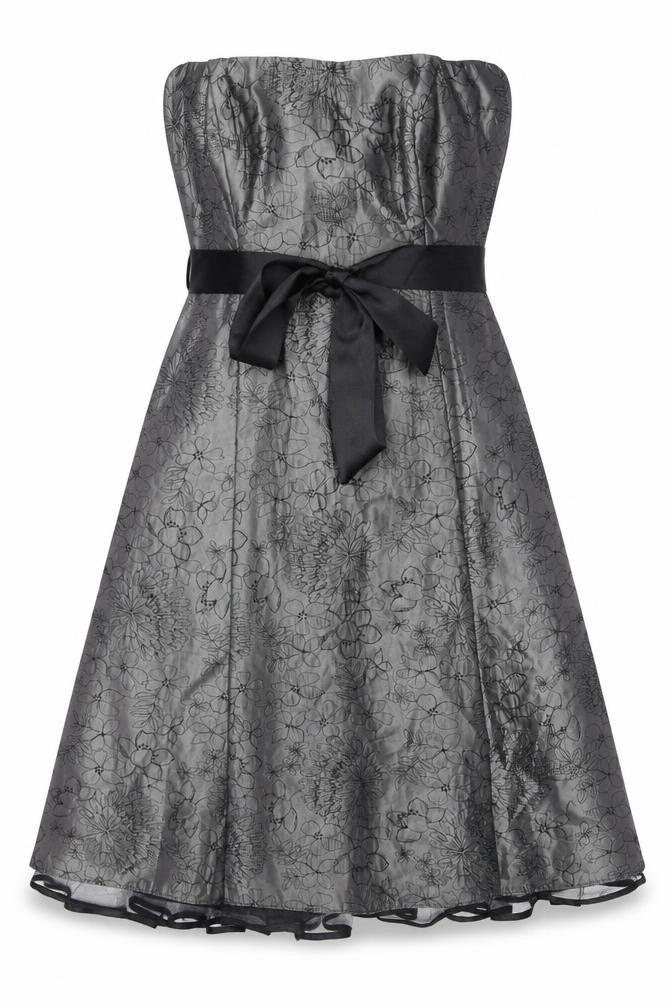 Debenhams Women Grey Floral Strapless A-Line Dress Size 14