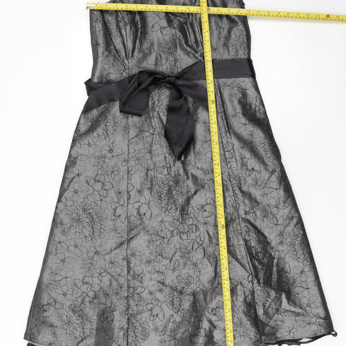Debenhams Women Grey Floral Strapless A-Line Dress Size 14