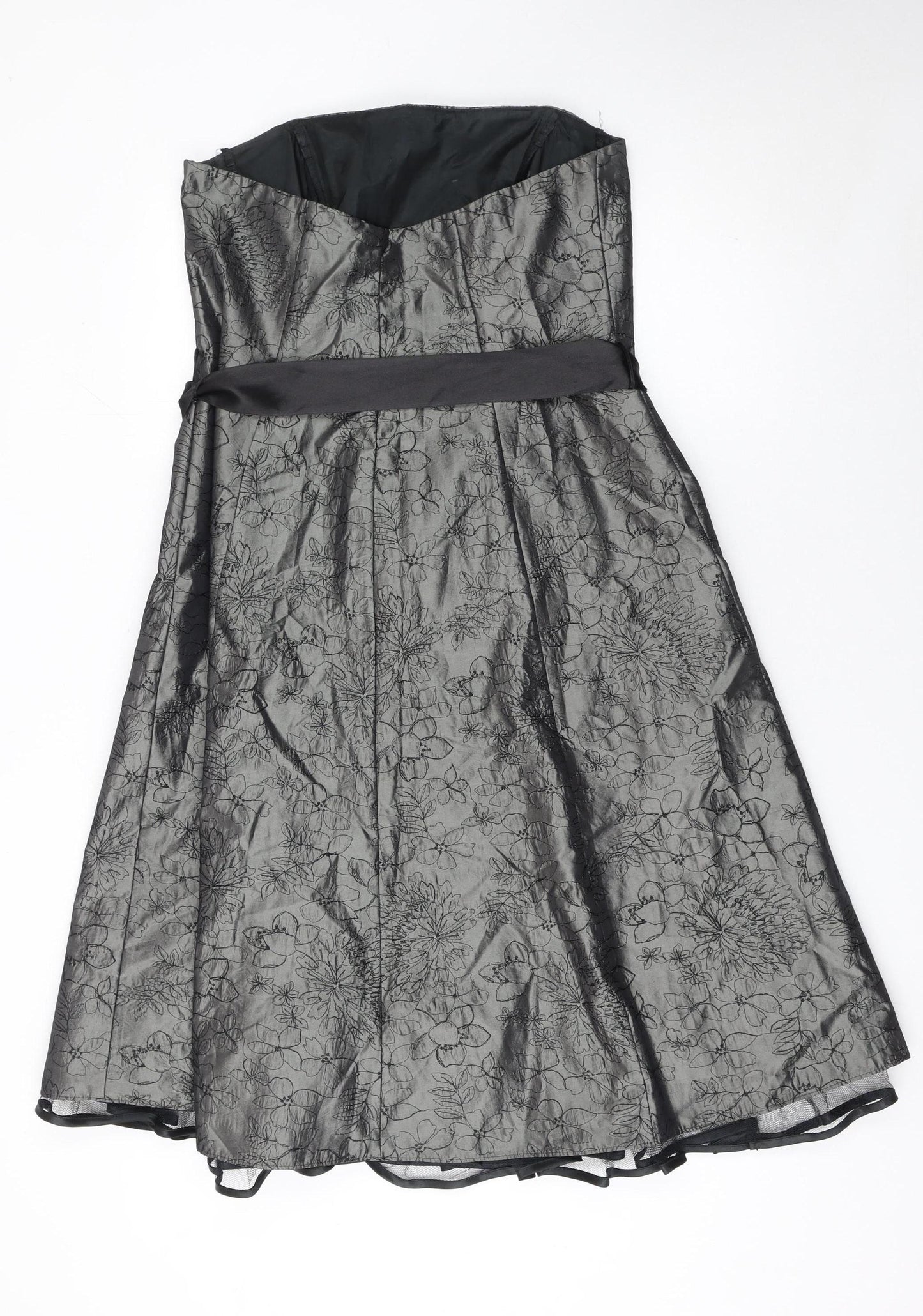 Debenhams Women Grey Floral Strapless A-Line Dress Size 14