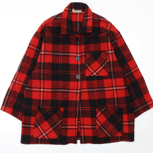 Coppernob Men's Red Checked Wool Jacket L Relaxed Fit Mid-Length