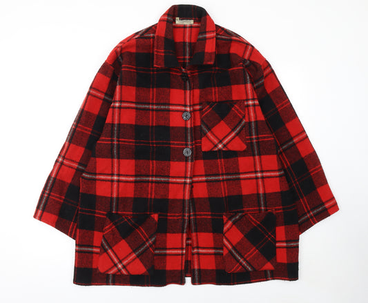 Coppernob Men's Red Checked Wool Jacket L Relaxed Fit Mid-Length