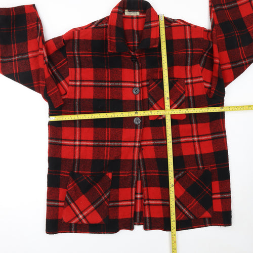 Coppernob Men's Red Checked Wool Jacket L Relaxed Fit Mid-Length
