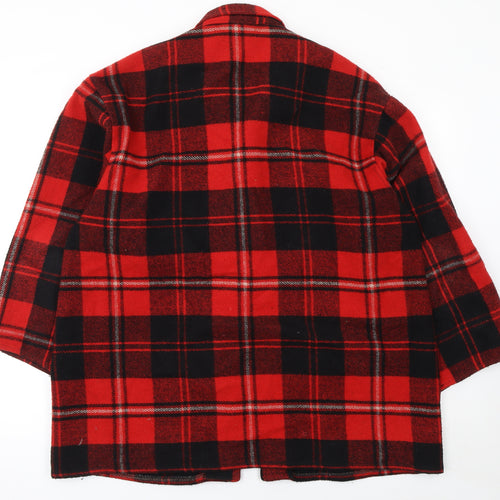 Coppernob Men's Red Checked Wool Jacket L Relaxed Fit Mid-Length