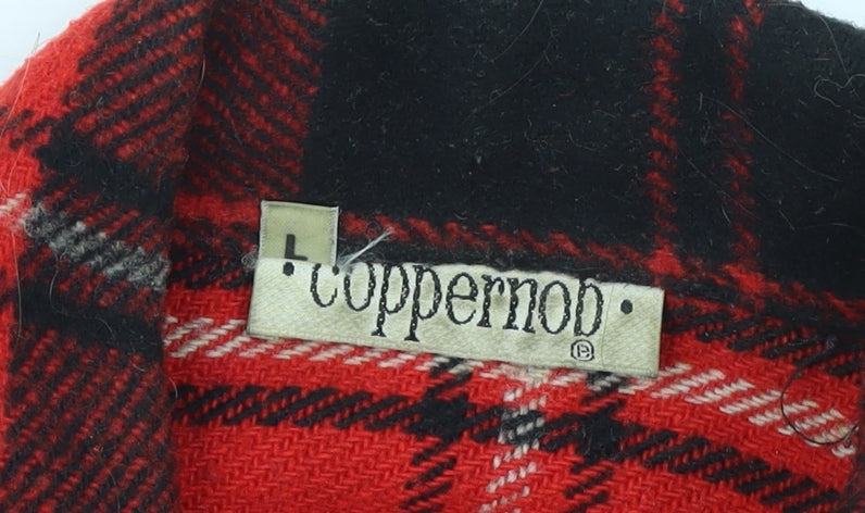 Coppernob Men's Red Checked Wool Jacket L Relaxed Fit Mid-Length