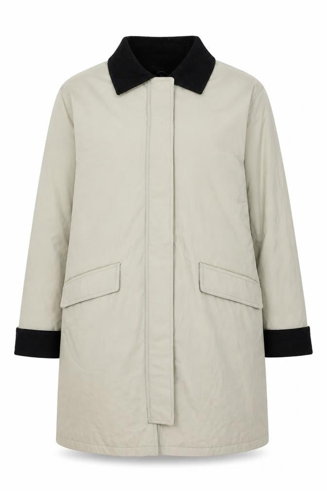 Front view of Dennis Basso Men's Beige Mid-Length Rain Coat Jacket M