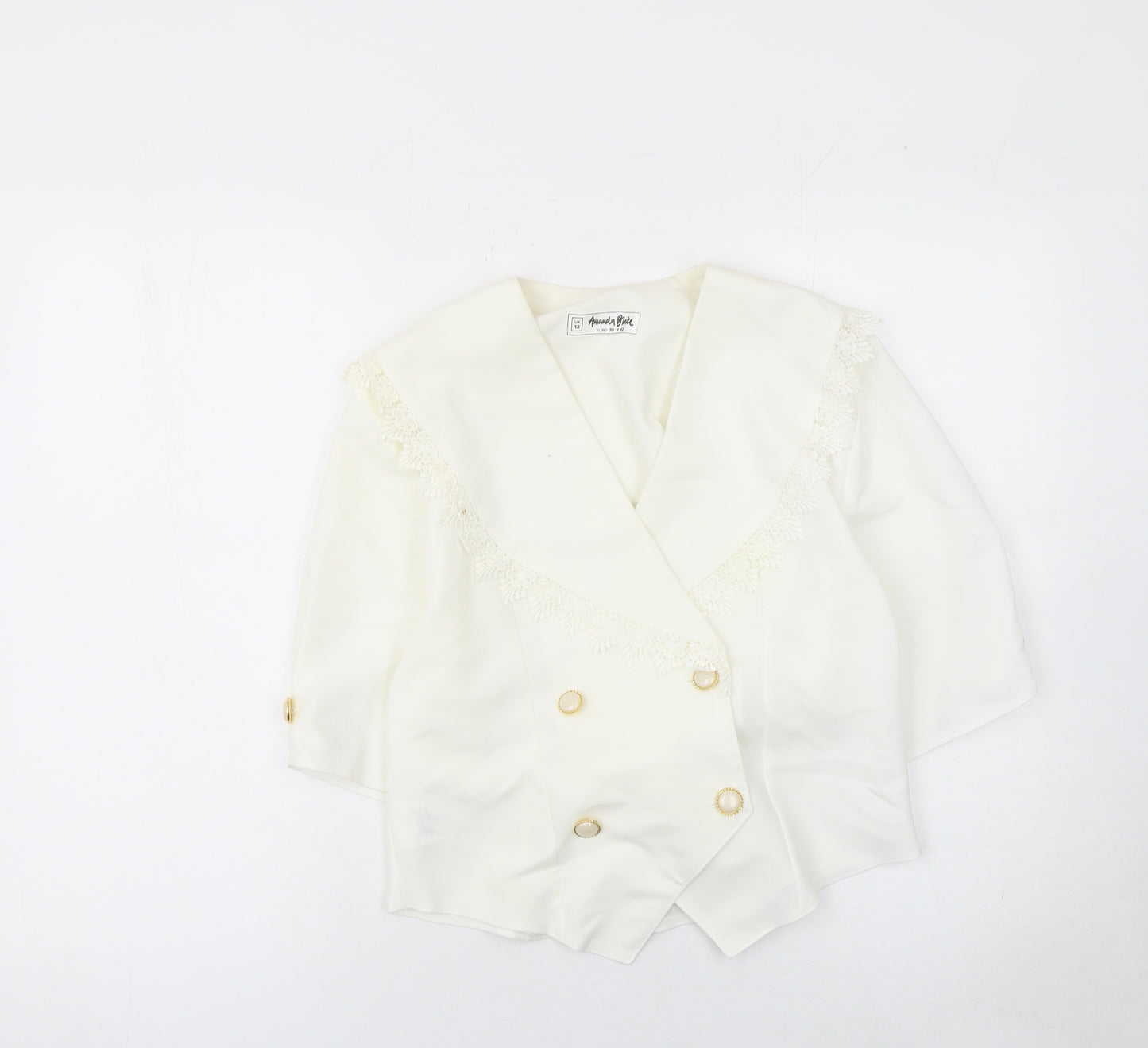 Amanda Blake Women's Ivory Double-Breasted Lace Trim Blazer UK 12