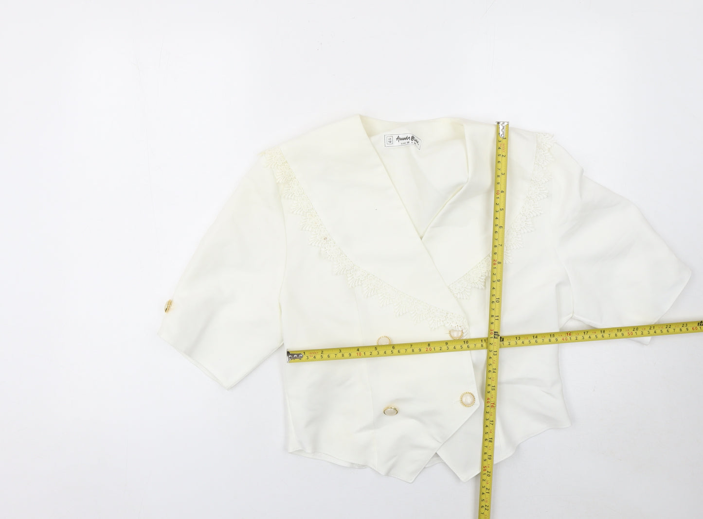 Amanda Blake Women's Ivory Double-Breasted Lace Trim Blazer UK 12
