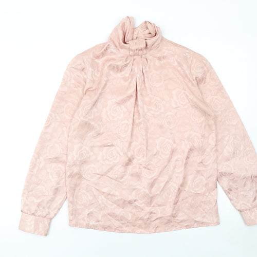 Kaki Roberts Women’s Pink Floral High Neck Polyester Blouse M