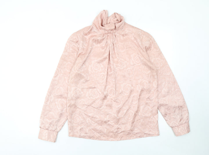 Kaki Roberts Women’s Pink Floral High Neck Polyester Blouse M