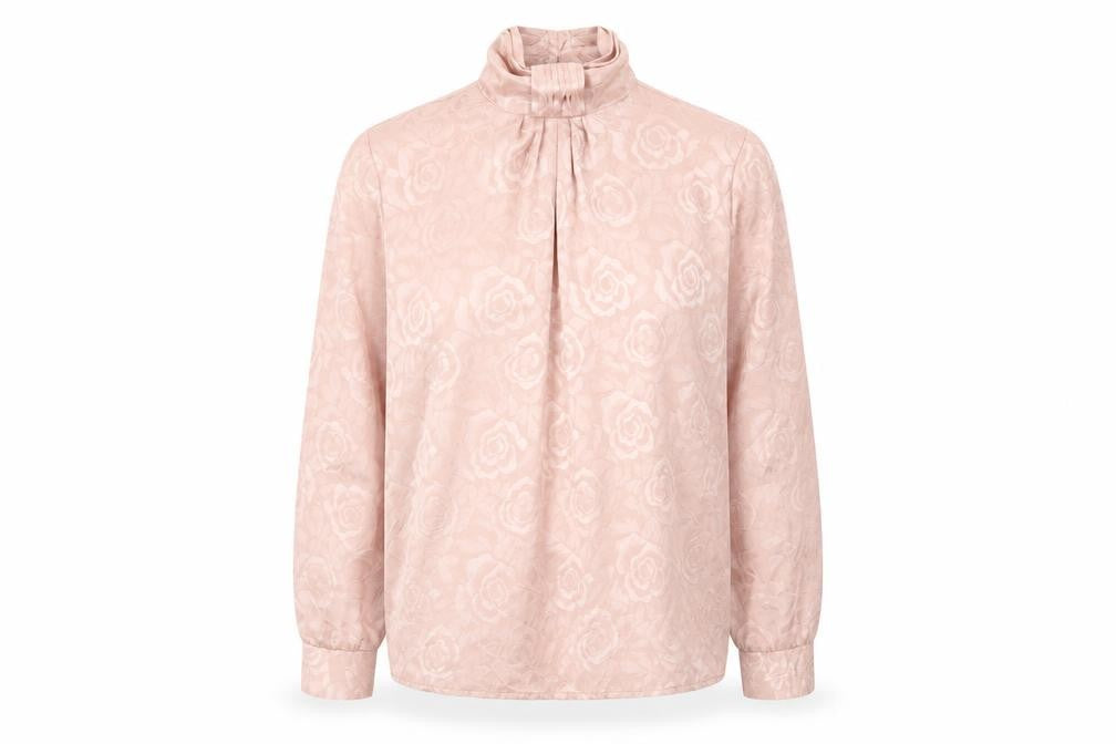 Kaki Roberts Women’s Pink Floral High Neck Polyester Blouse M