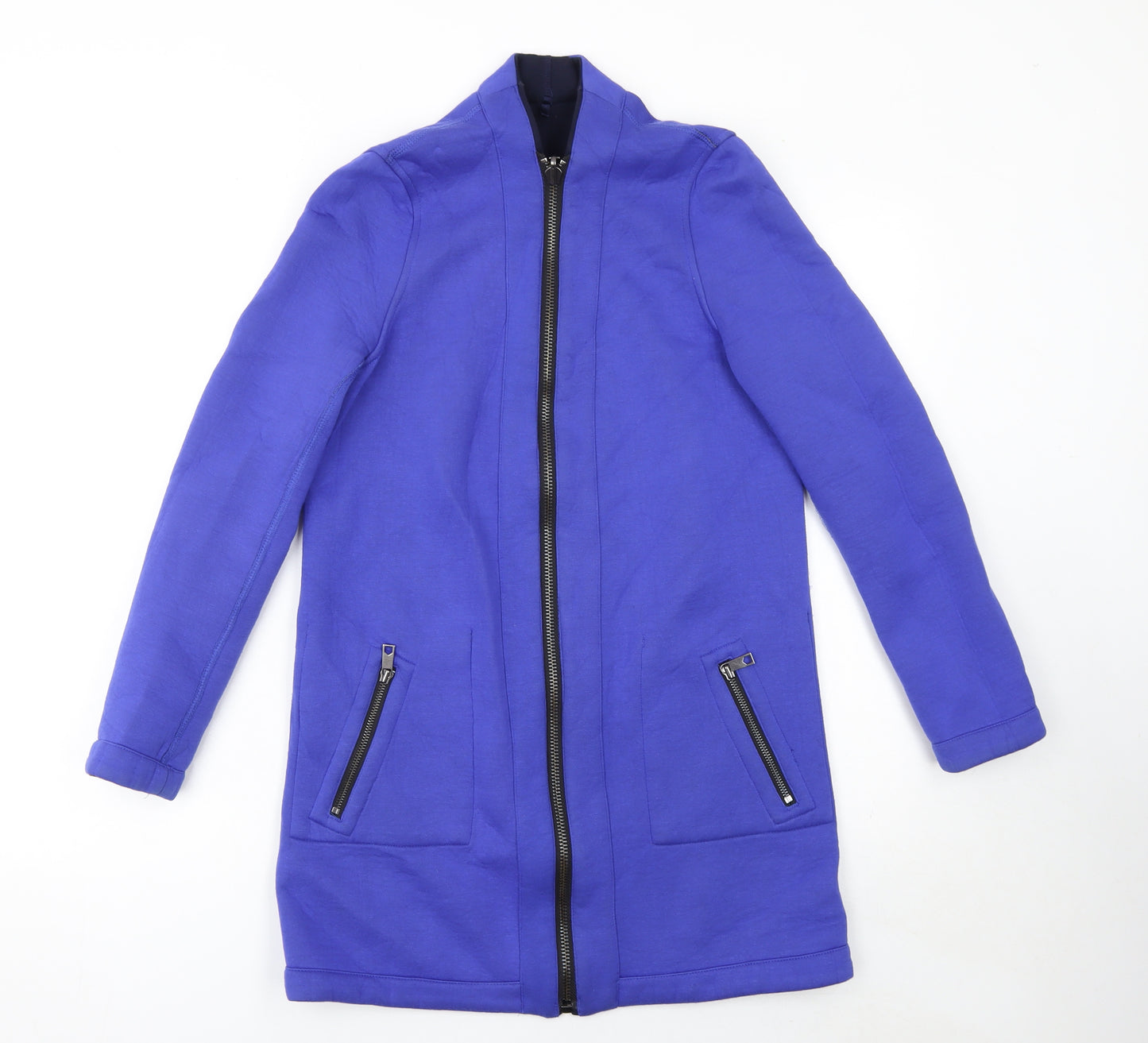 Next Women's Blue Long Coatigan Size 6 Viscose Zip Jacket