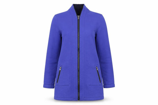 Front view of Next Women's Blue Long Coatigan, size 6, Viscose Zip Jacket