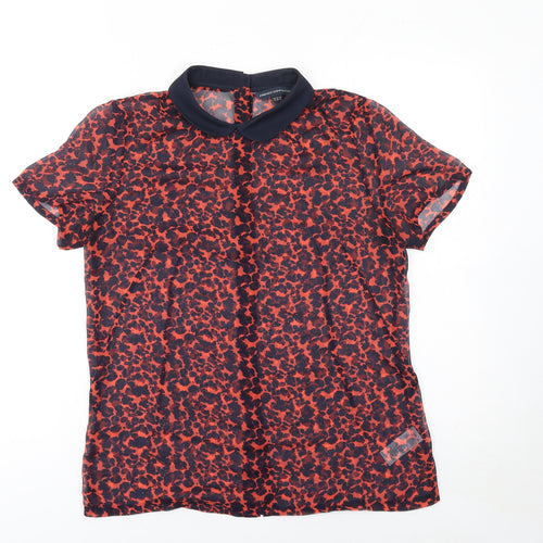 French Connection Women's Red Animal Print Chiffon Blouse Size 10