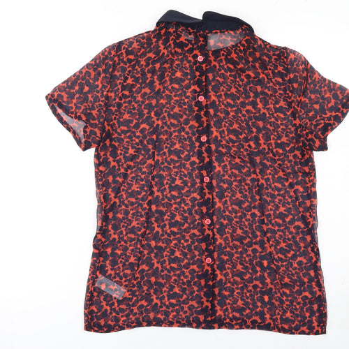 French Connection Women's Red Animal Print Chiffon Blouse Size 10