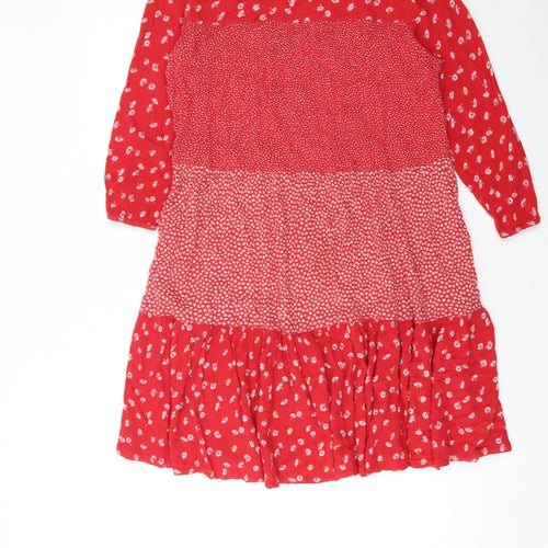Fat Face Women Red Floral A-Line Viscose Knee Dress Size 12