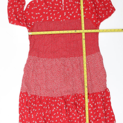 Fat Face Women Red Floral A-Line Viscose Knee Dress Size 12