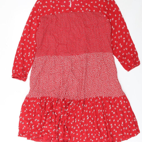 Fat Face Women Red Floral A-Line Viscose Knee Dress Size 12