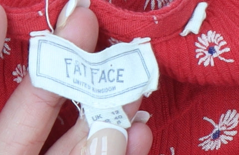 Fat Face Women Red Floral A-Line Viscose Knee Dress Size 12