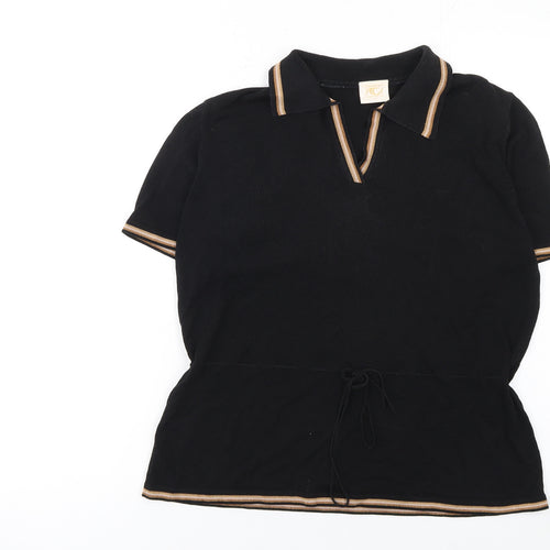 Country Casuals Women’s Black Collared Henley Knit Jumper L