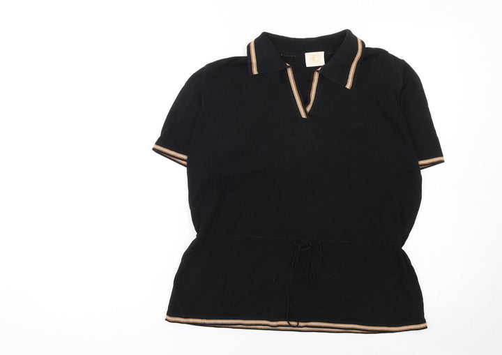 Country Casuals Women’s Black Collared Henley Knit Jumper L
