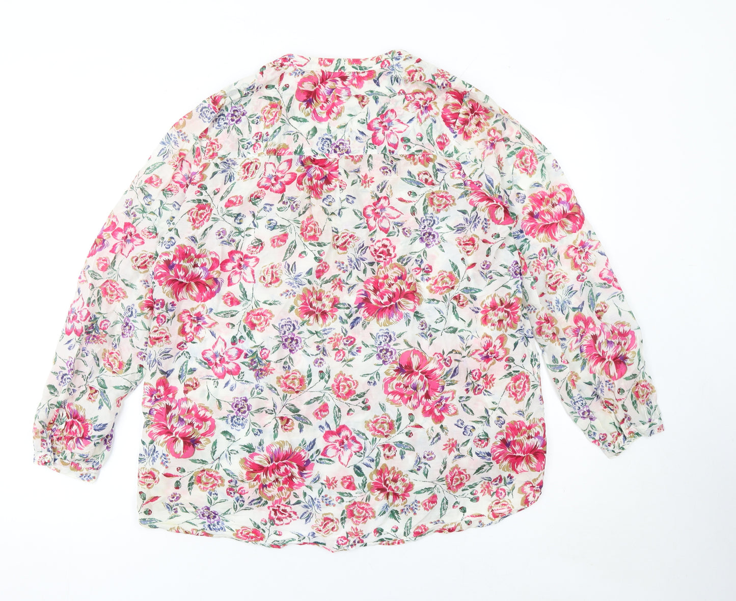 Marks and Spencer Womens Floral Blouse Pink UK 14 Silk Cotton Long Sleeve