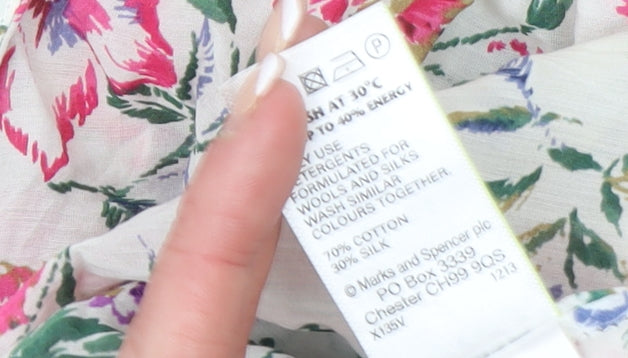 Marks and Spencer Womens Floral Blouse Pink UK 14 Silk Cotton Long Sleeve