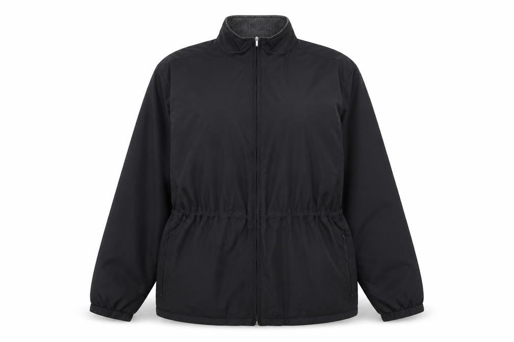 Front view of Cutter & Buck Women's Black Mid-Length Windbreaker Jacket, size M