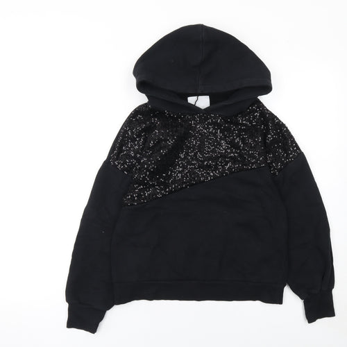 ZARA Girls Black Sequin Pullover Hoodie 7 Years Cotton Blend