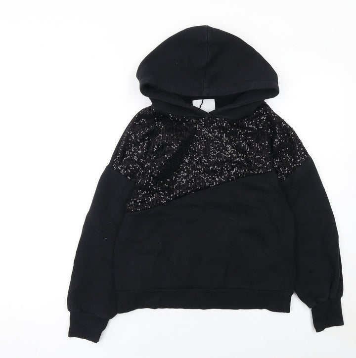 ZARA Girls Black Sequin Pullover Hoodie 7 Years Cotton Blend