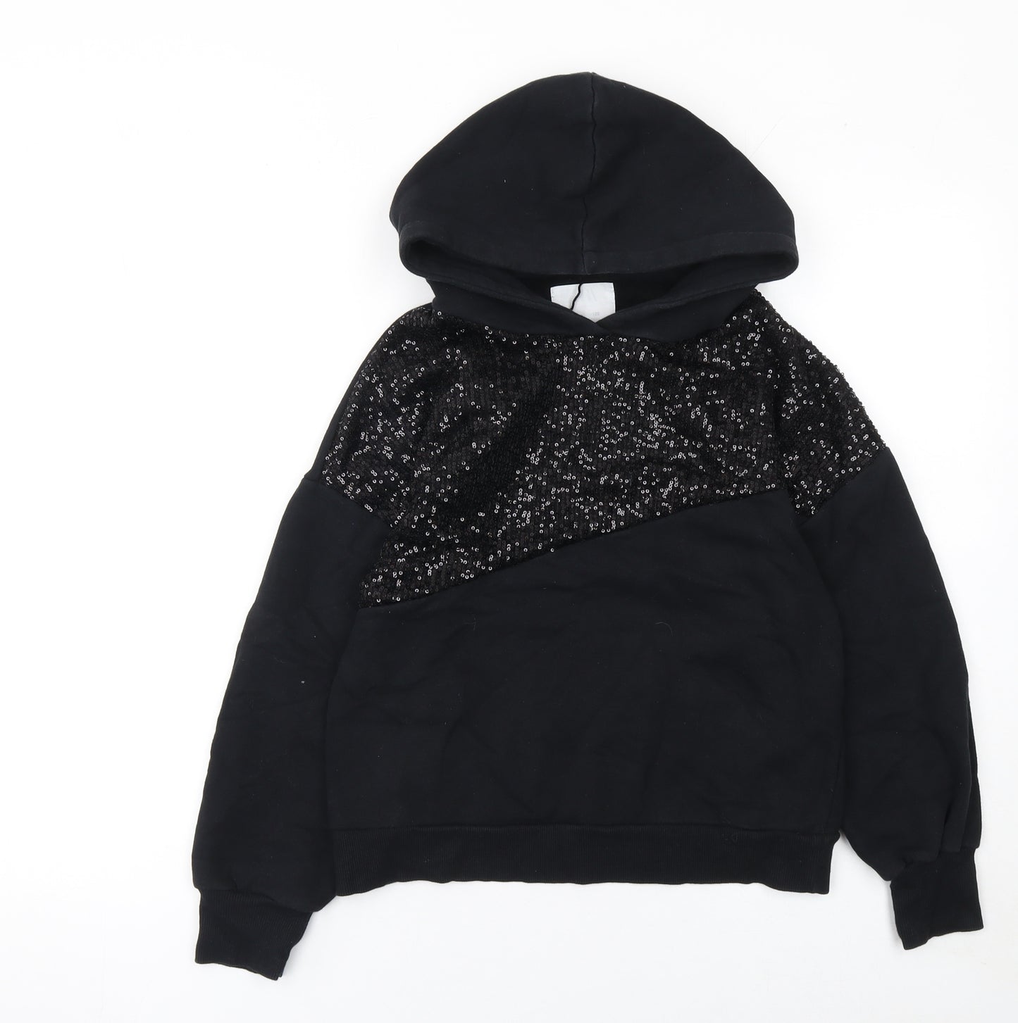 ZARA Girls Black Sequin Pullover Hoodie 7 Years Cotton Blend