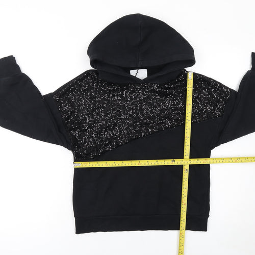 ZARA Girls Black Sequin Pullover Hoodie 7 Years Cotton Blend