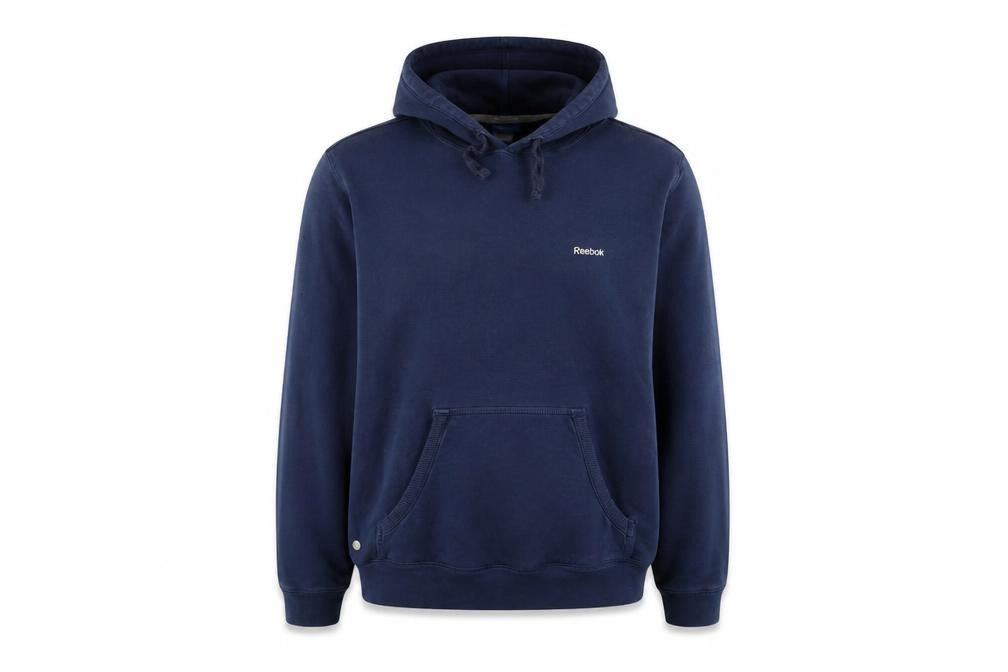 Front view of Reebok Women's Navy Pullover Hoodie, size 10, Cotton Blend