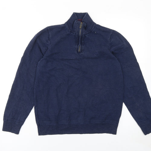 Fat Face Women's Blue 1/2 Zip Cotton Wool Jumper Size S