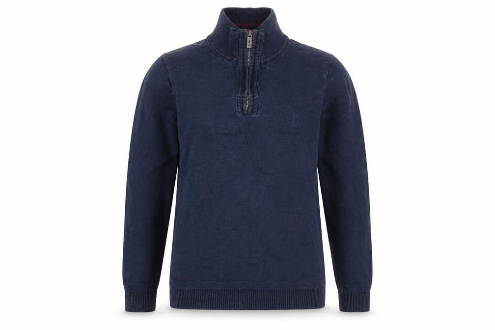 Front view of FatFace Women's Blue 1/2 Zip Cotton Wool Jumper, size S