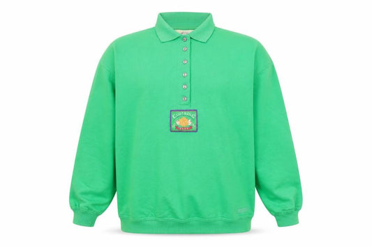 Front view of Dash Men's Green Long Sleeve Polo Shirt, size S, Cotton Blend