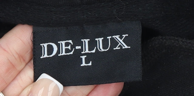 DE-LUX Men's Black Halloween Pullover Hoodie Size L Cotton Blend