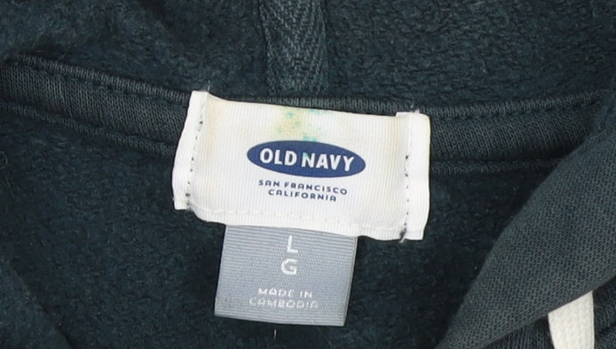 Old Navy Men's Green Full Zip Hoodie L Fleece Cotton Blend